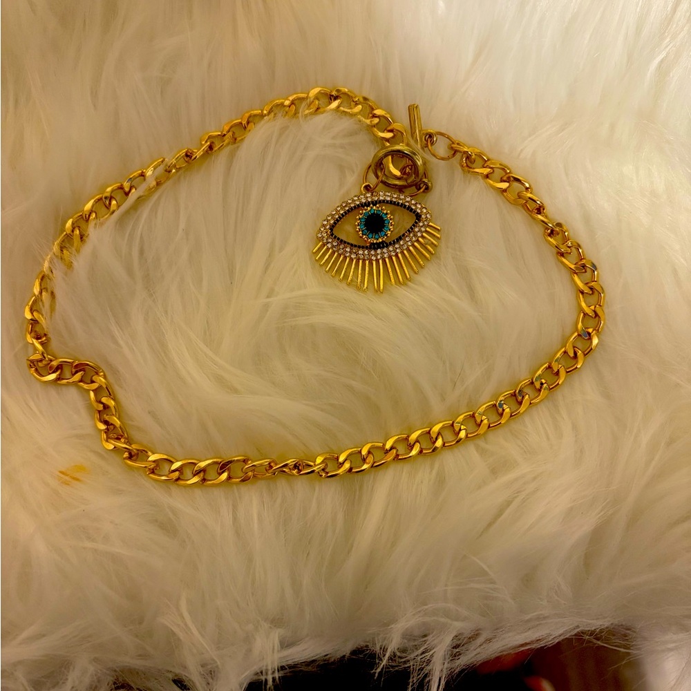 Evil Eye Third Eye All Seeing Eye Necklace Bracelet Gold Rhinestone Jewelry